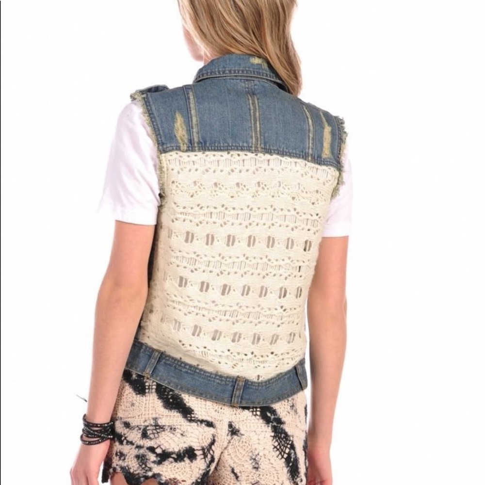 Vintage Havana Denim Crochet Back Vest